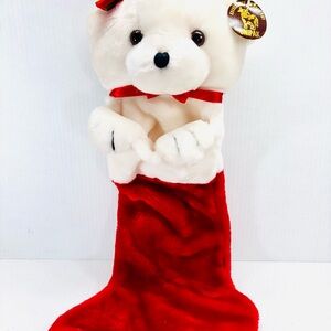 Unipak 1988 Stuffed Soft Polar Bear Plush Red Christmas Holiday Stocking Vintage